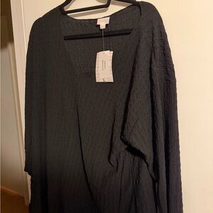 Black Textured V-Neck Top